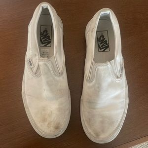 White Slip on Vans Women 9 Men 7.5